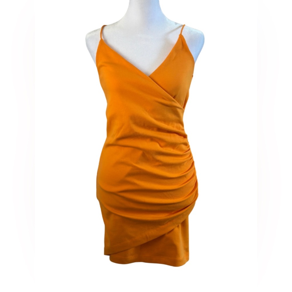 ZARA Orange Ruched Wrap Mini Dress